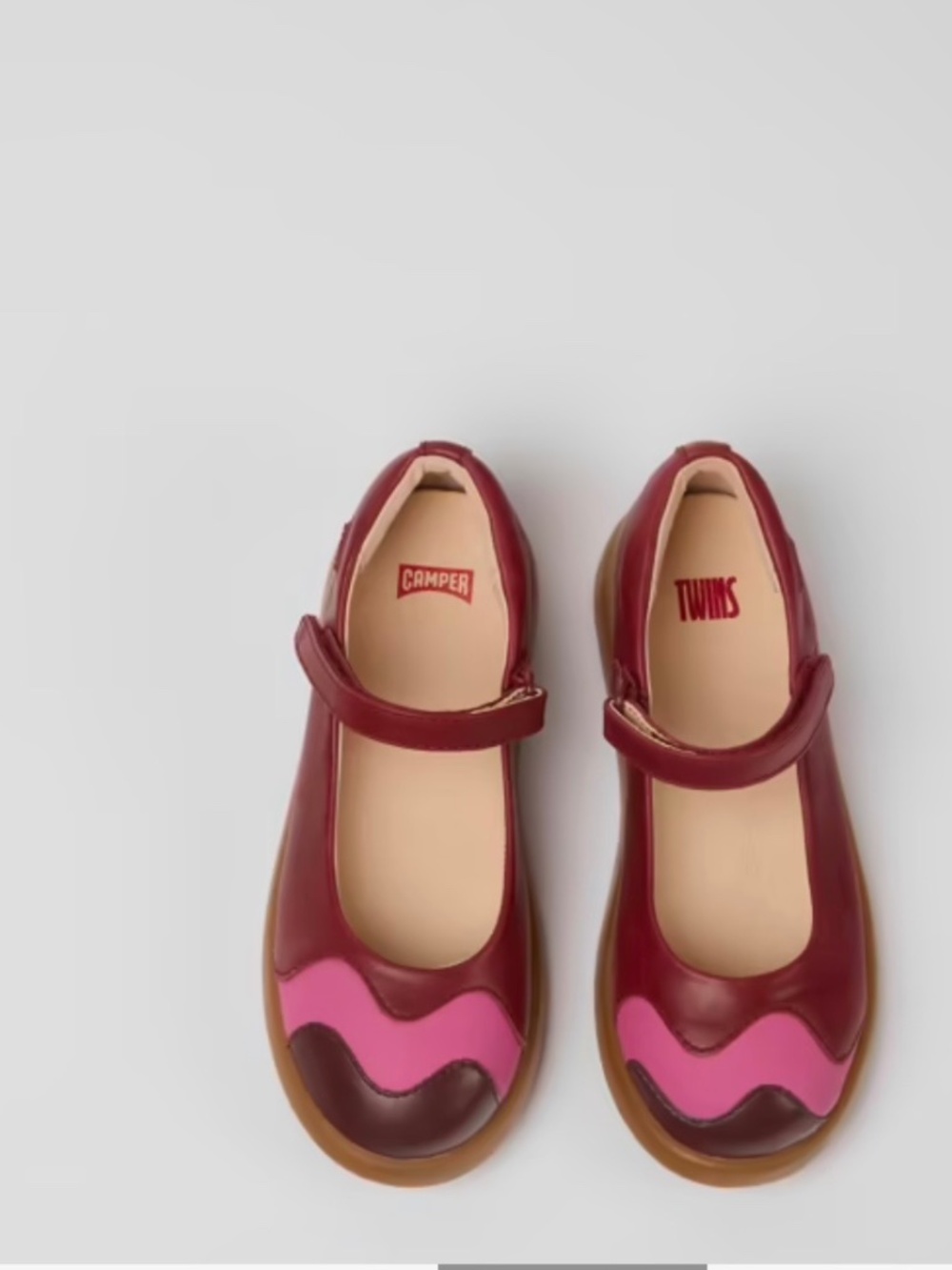 Camper Burgundy and pink leather Mary Jane flats